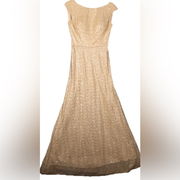 Mori Lee by Madeline Gardner Gold Bridesmaids  Caviar Mesh sequin gown Sz 6 - Picture 1 of 11